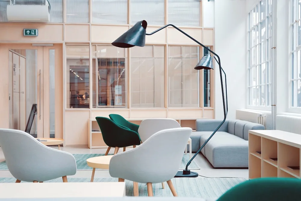 A team working together in an active office